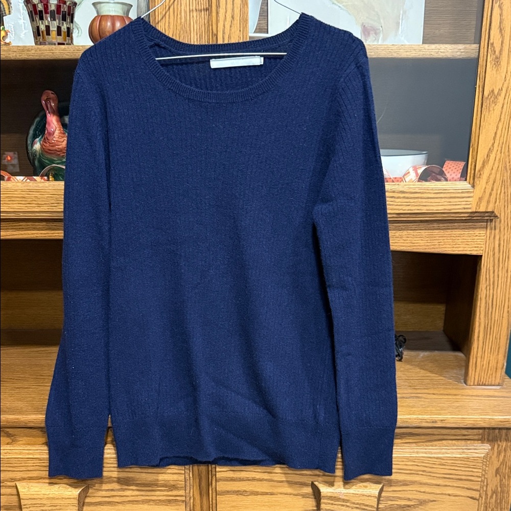 100% Cashmere One Grey Day Navy Blue Women's Sweater